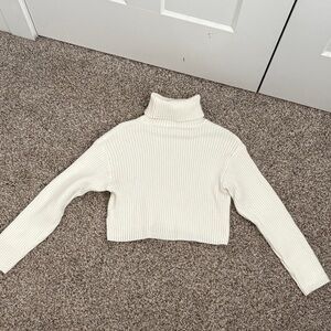 Women's Cream Cropped Turtleneck Sweater